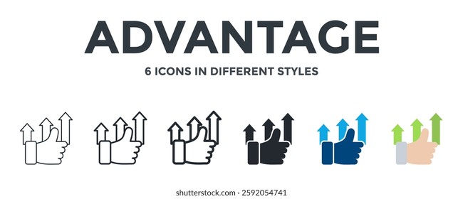 Advantage Icon In Different Style Vector Illustration. Designed In Thin Line, Regular Line, Bold Line, Glyph, Color Fill, And Flat Style Can Be Used For Web