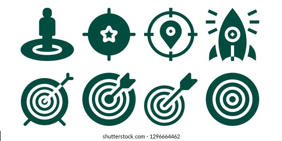  advantage icon set. 8 filled advantage icons. Simple modern icons about  - Target, Dartboard, Initiative
