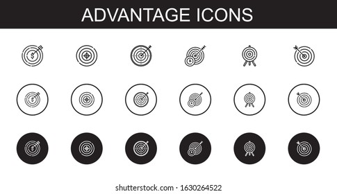 advantage icons set. Collection of advantage with target. Editable and scalable advantage icons.
