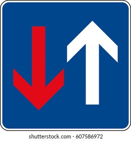 The advantage over oncoming traffic. Vector road sign Germany.