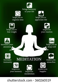 Advantages Benefits Meditation Infographic Woman Meditating Stock ...