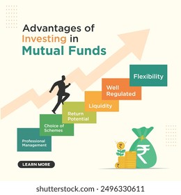 Advantages and Benefits of Mutual Funds Concept, Finance, Money, Stocks, Wealth Management, Savings. Info Design Template Vector Layered