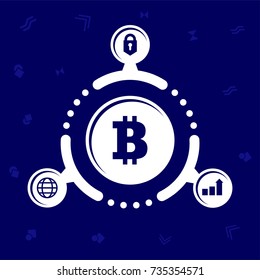 The advantages of cryptocurrency. Illustration in flat style. On blue background