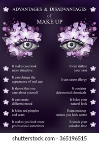 Advantages and disadvantages of makeup, spring violet art flower makeup infographics