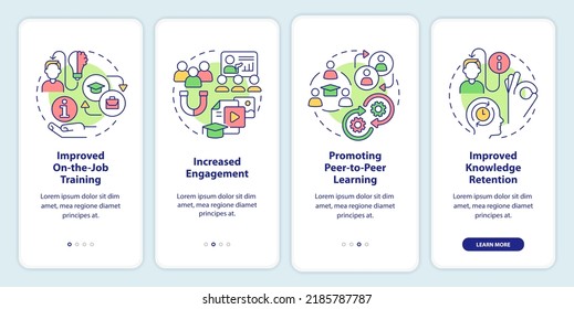 Advantages of microlearning onboarding mobile app screen. Engagement walkthrough 4 steps editable graphic instructions with linear concepts. UI, UX, GUI template. Myriad Pro-Bold, Regular fonts used
