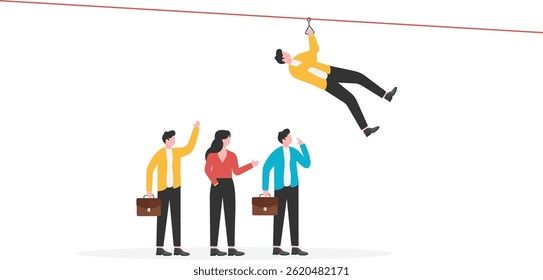 Advantages and skills, businessman uses pole vault to jump companion to reach the goal

