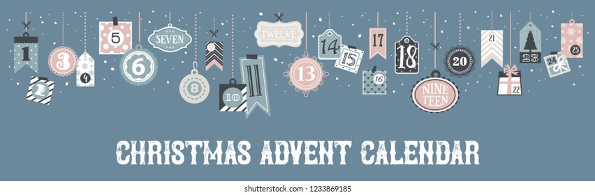 ADVENT CALENDAR. abstract printable tags collection for Christmas, New Year. Advent calendar. Vector illustration. Merry Christmas and happy Holidays