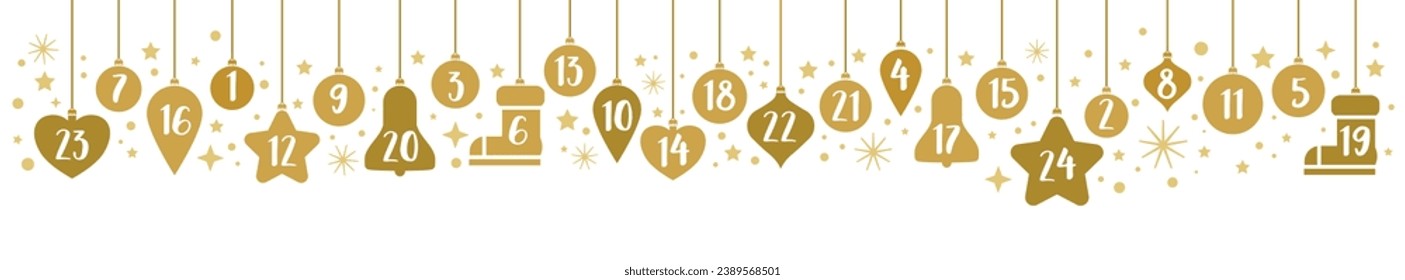 Adventkalendar-Banner - Weihnachtsbaumbanner für Countdown - goldene Vektorgrafik