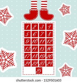 Advent Calendar with Cartoon Santa Claus  vector.