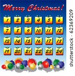 An Advent calendar, Christmas baubles on bright background. EPS10 vector format.