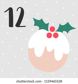 Advent calendar. Christmas cake and 12