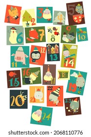 Advent Calendar with Christmas Decoration and Characters