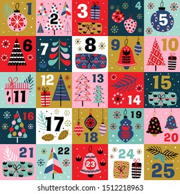 advent calendar with christmas decorations and christmas trees