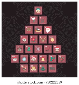 Advent Calendar with Christmas elements shaping a tree