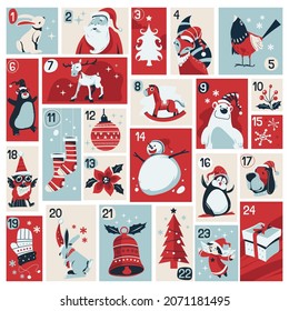 Advent Calendar for Christmas Holiday with Illustration and Quote