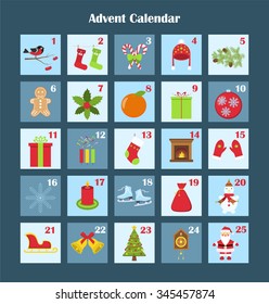 Advent calendar with Christmas illustrated numbered cards.