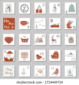 Calendario anticipado. Afiche de Navidad. Calendario de cuenta regresiva.