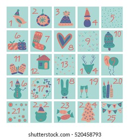 Advent calendar. Christmas poster. Vector illustration for winter holidays