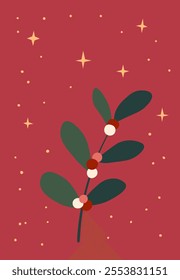 Advent calendar. Christmas print. Holiday Background with berry fruit. Doodle sprigs. Design for hiliday card, poster.