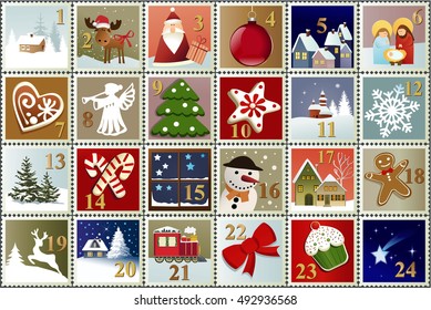 Advent Calendar with Christmas stamp collection