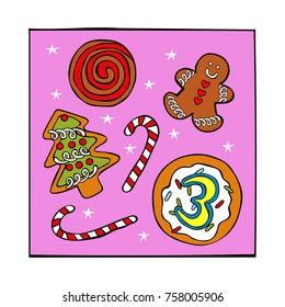 Advent calendar. Christmas sweets. Candy. 3. Isolated vector objects on white background.