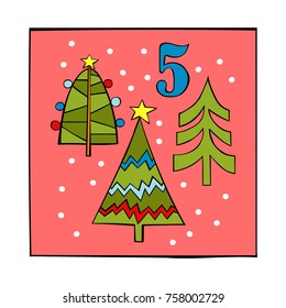 Advent calendar. Christmas tree. 5. Isolated vector objects on white background.