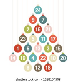 Advent Calendar Christmas Tree Of Hanging Baubles Retro Colors