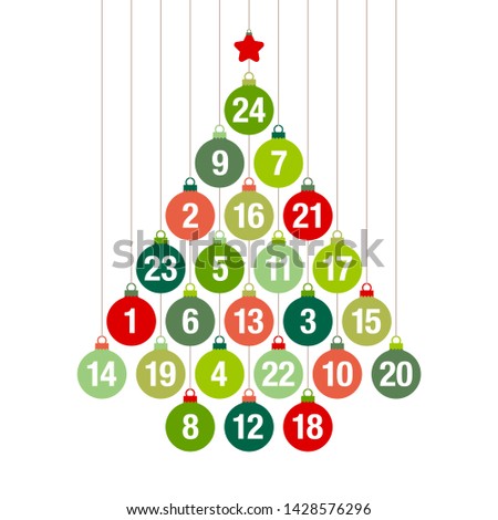 Advent Calendar Christmas Tree Of Hanging Christmas Balls Green And Red