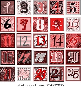 Advent calendar countdown - numbers 1-25