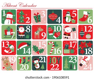 advent calendar with cute christmas icon design