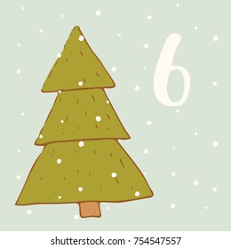 Advent calendar. Fir-tree and 6
