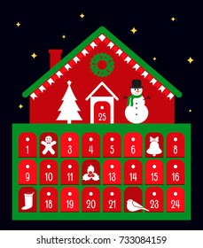 Advent calendar in a flat cartoon style. vector illustration isolated