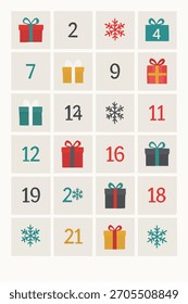 Adventskalender, flache Vektorgrafik
