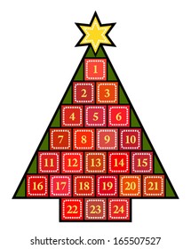 An Advent Calendar Graphic In The Shape Of A Christmas Tree.