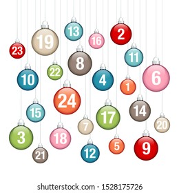 Advent Calendar Hanging Glossy Christmas Baubles Retro Colors