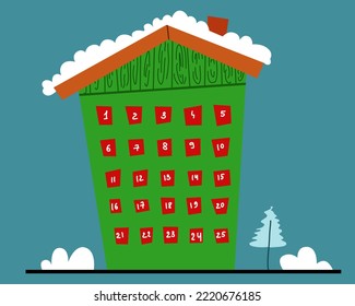 Advent calendar, house with chimney. Vector illustration