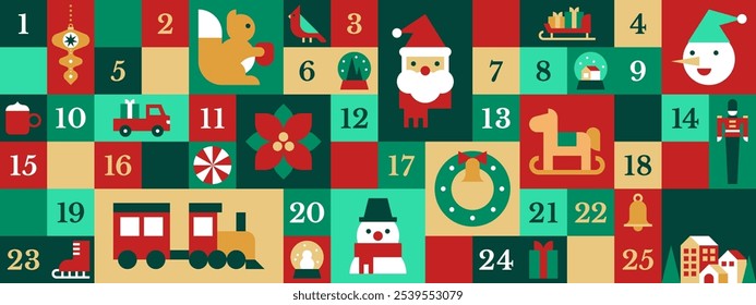 Advent calendar Merry christmas with cute character winter theme. banner template flat style. ratio 8:3 in flat design for use as banner or backdrop