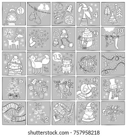 Advent calendar. Merry Christmas. Figures. Isolated vector objects on white background.