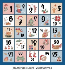 Advent calendar. Merry Christmas numbers. Vector illustration.