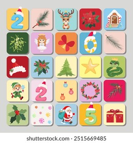 Advent Calendar with New Year's stickers, Template - Christmas Set 2024, Stickers