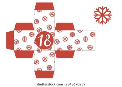 Advent Calendar Printable Gift Box. Gift box printable template. New Year and Christmas concept. Number 18
