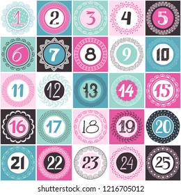 Advent calendar. Set of cards with dates