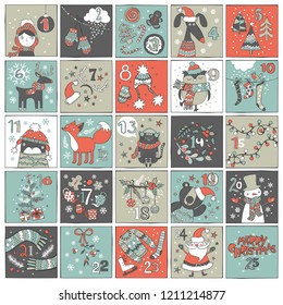 Advent calendar. Set. Isolated vector objects on white background.
