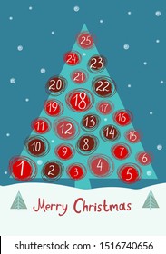 Advent calendar in the shape of a Christmas tree.