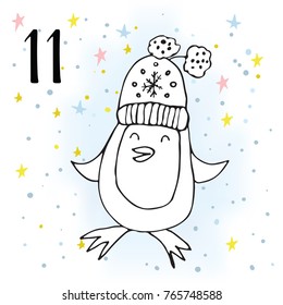 Advent calendar. Twenty-four days before Christmas. One of the parts of the calendar. Vector illustration
