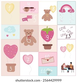 Advent calendar for Valentine's Day. Cute calendar for lovers.