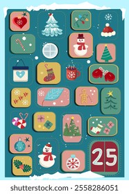 advent calendar vector hand drawn illustration blue background