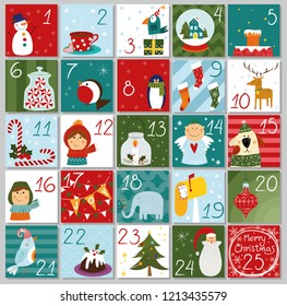 Advent calendar, vector illustration