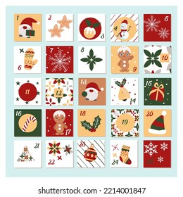 Advent calendar vector illustration. Template for printing.