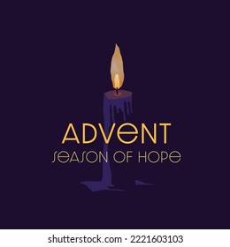 Advent candle with Season of Hope, symbolizing the season of hope, peace and joy for the expectant celebration of the nativity of Christ at Christmas